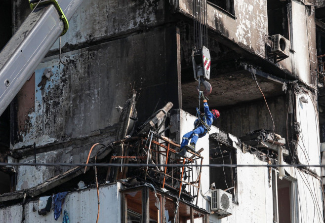 Blast at residential high rise in Kyiv, Ukraine - 22 Jun 2023