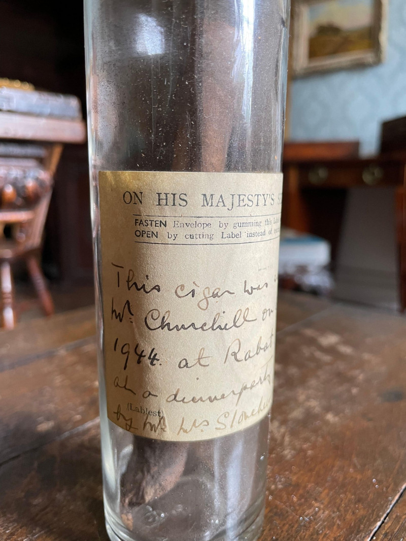 A cigar smoked by Sir Winston Churchill during World War Two, which is going on sale at auction on June 16. The iconic wartime prime minister gave the cigar to Hugh Stonehewer-Bird, consul general in Rabat, Morocco, at an event Hugh hosted for him during