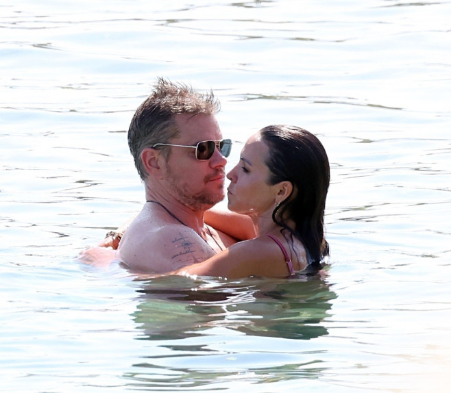 *PREMIUM-EXCLUSIVE* *MUST CALL FOR PRICING* *WEB EMBARGO UNTIL 18:55 HRS UK TIME ON 06/07/23* Hollywood actor Matt Damon packs on the PDA with his wife Luciana Bozan Barroso while enjoying a day at the Paraga beach, at Tasos Taverna, in Mykonos.