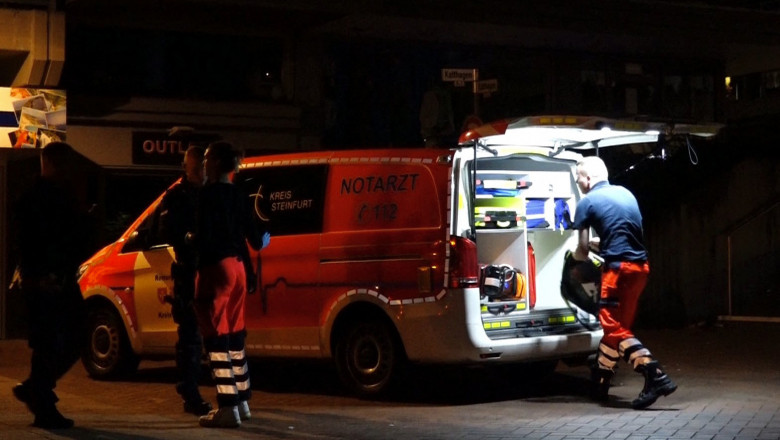 An emergency doctor works on his emergency vehicle in germany