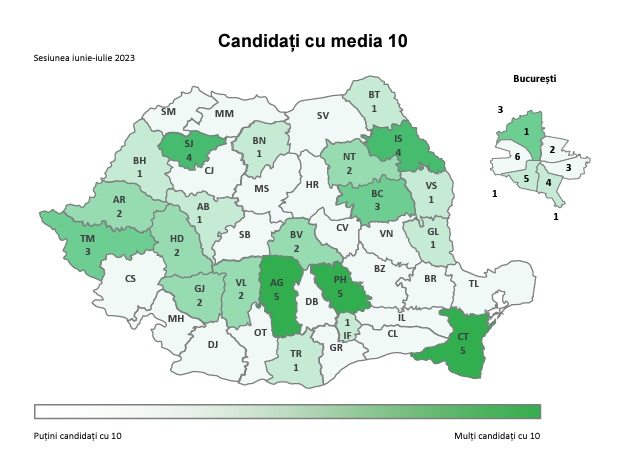 Harta mediilor de 10 la Bacalaureat 2023