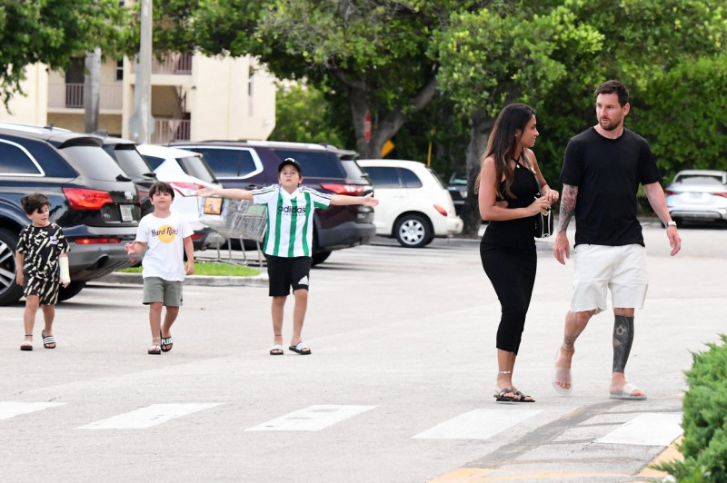 EXCLUSIVE: Lionel Messi and his wife Antonella start adjusting to life in America as they take their three sons to a Miami supermarket