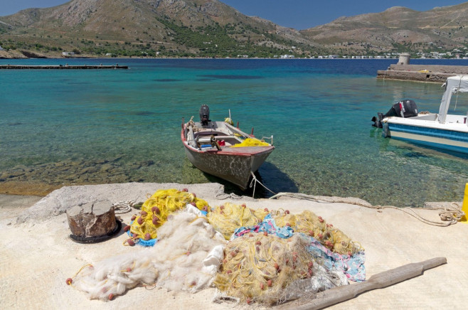 Agios Stefanos harbour, Tilos island, Dodecanese, Greece. Near Faros Taverna.