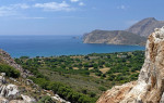 View towards Eristos from the road to Charkadio Caves. Tilos island, Dodecanese, Greece, EU