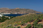 Panagia Evangelistria ferry coming into Livadia harbour, Tilos island, Dodecanese, Greece, EU cym