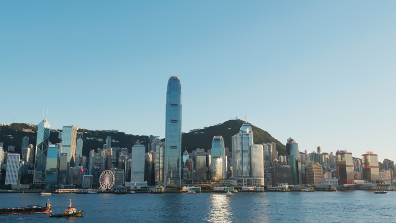 imagine panoramica - orasul Hong Kong, Victoria Harbor