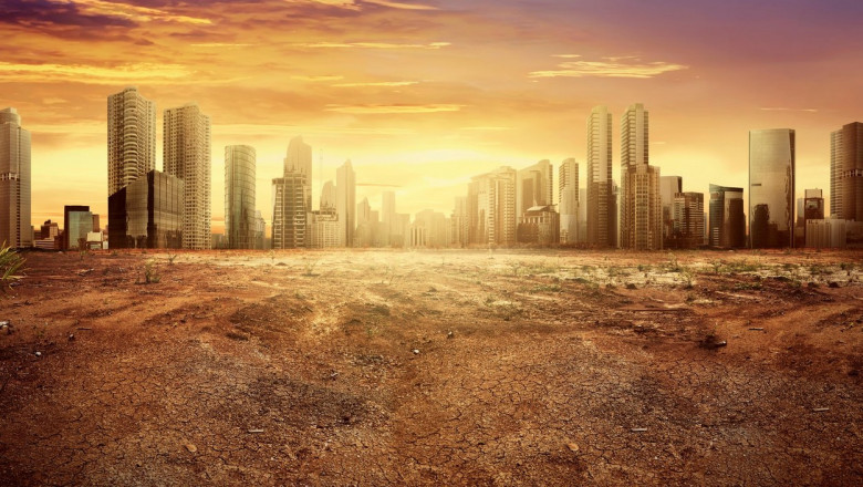 Modern city showing the effect of climate change impact to the dry land