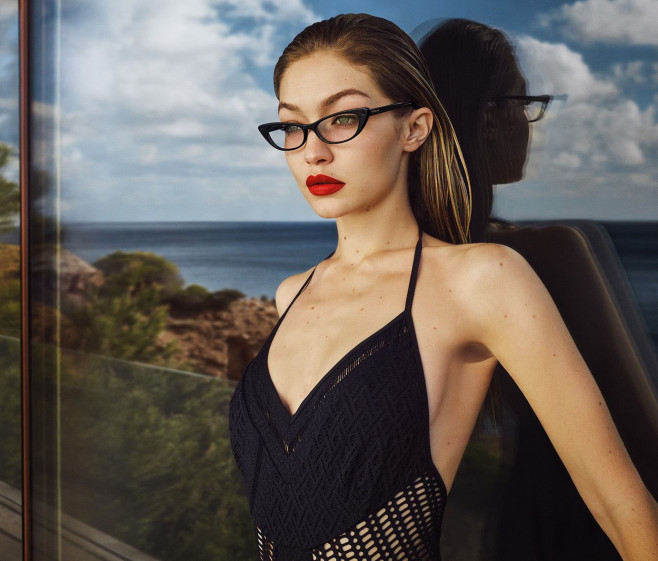 Stunning model Gigi Hadid strips down to a bikini in a new advertising campaign for ‘Vogue Eyewear.’