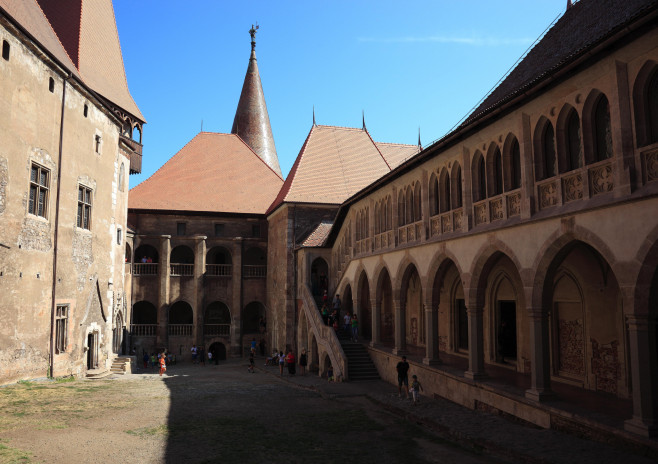 Hunedoara Castle, Castelul Corvinilor or Castelul Huniazilor, also Corvinilor Castle, Castle of the Corvins, Corvinus Castle, Corvinesti Castle, Corvin Castle, Iron Market Castle, Black Castle, Vajdahunyad Castle, Hunyadi Castle, is one of the most