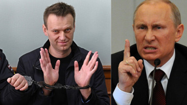 Alexei Navalnîi în cătușe / Vladimir Putin nervos