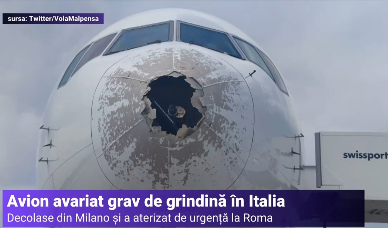 VIDEO Un avion care decolase din Milano a fost lovit de grindină. Aeronava a aterizat de urgență la Roma