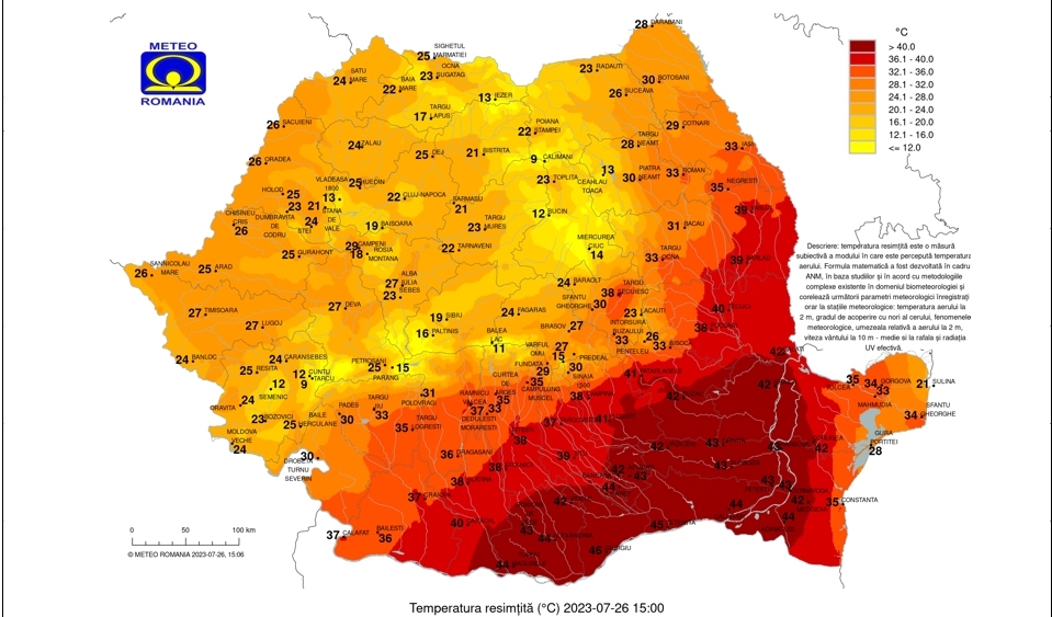 46 de grade miercuri după-amiază în sudul României. Cum se calculează temperatura resimțită