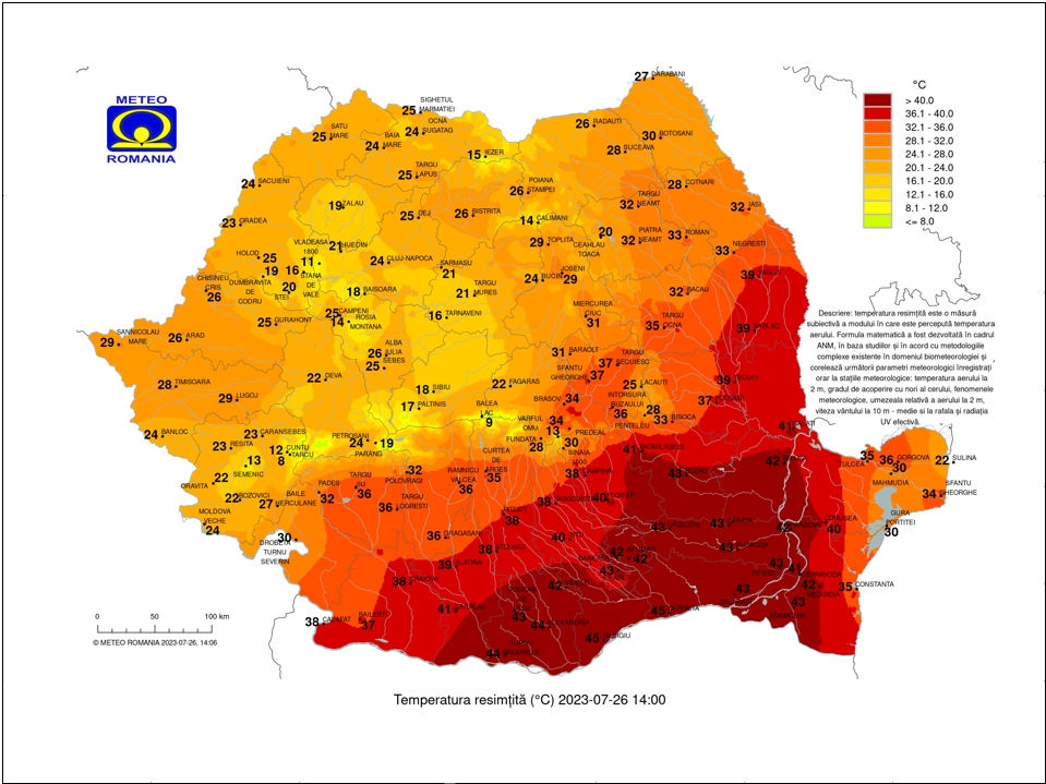 45 de grade în sudul României la ora prânzului. Cum se calculează temperatura resimțită