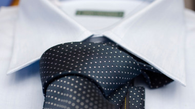 Close up of necktie on white shirt