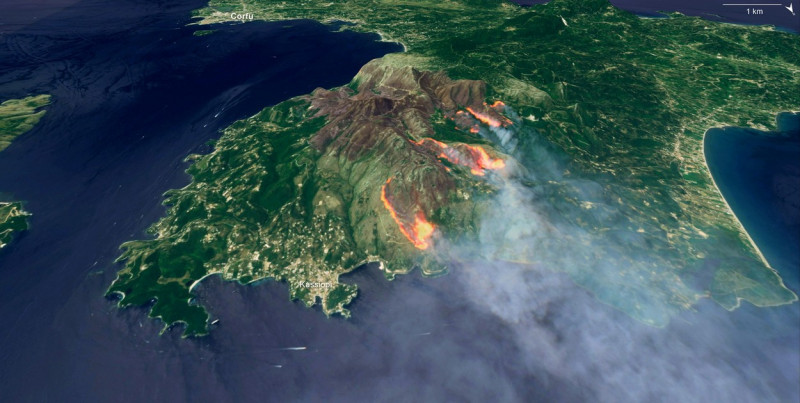 3D Satellite Image Shows Wildfires Raging On Greek Islands