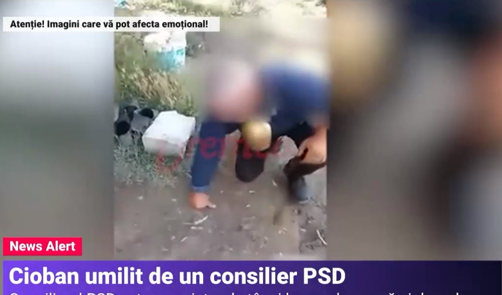 VIDEO. Cioban umilit de un consilier PSD. I-a legat o talangă de gât și l-a pus să facă precum berbecul