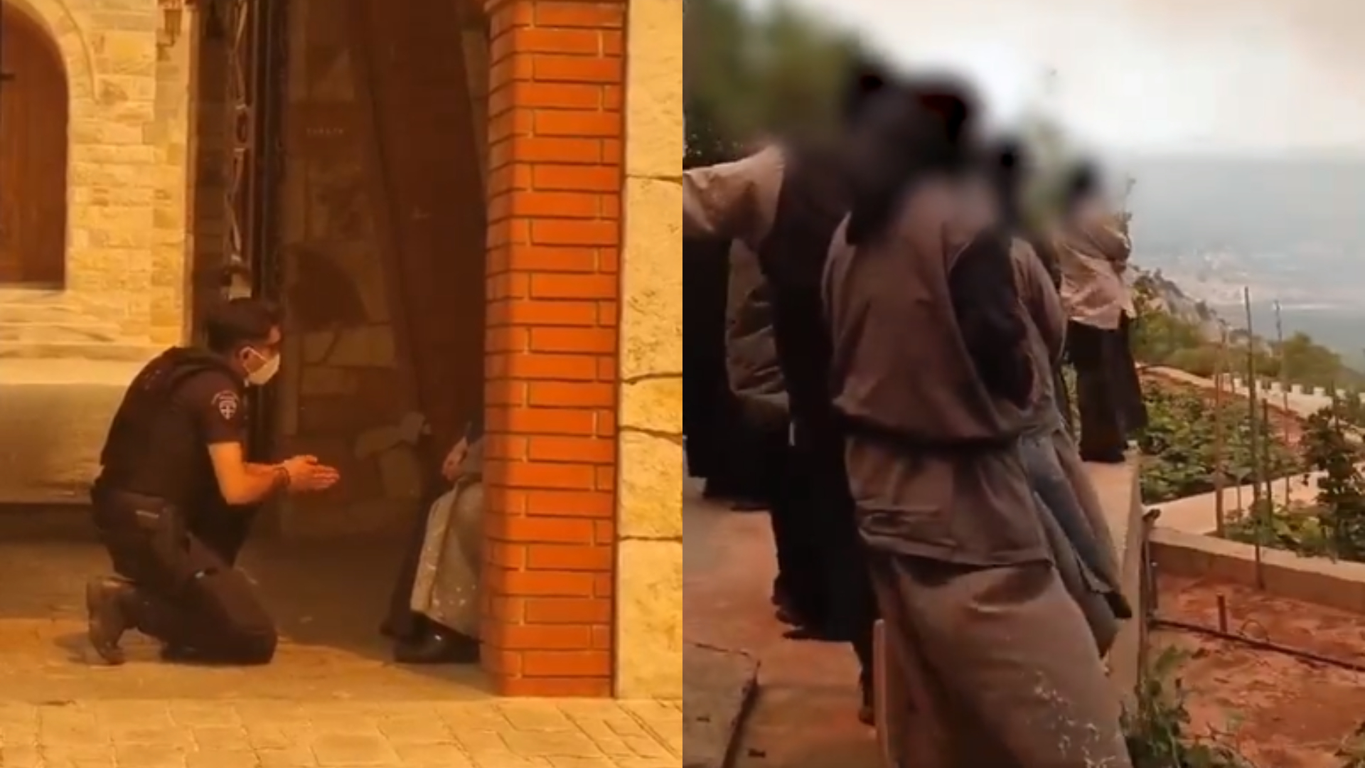Scene dramatice în infernul din Grecia. Un polițist se roagă în genunchi de călugărițe să evacueze mănăstirea amenințată de incendii