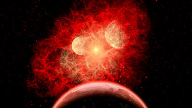 Ilustrație cu o supernovă care își distruge sistemul planetar