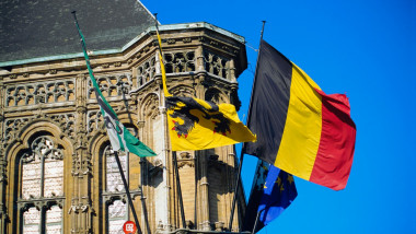 Steaguri pe o clădire din Belgia