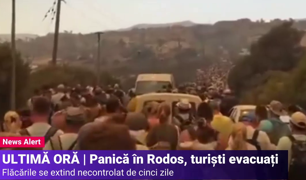 Sute de turiști sunt evacuați de urgență din insula Rodos, din cauza incendiilor care se apropie de hoteluri