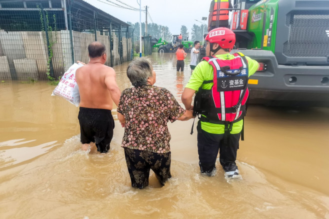 Rescue Teams Evacuate Trapped People Due to Super Typhoon Doksuri in Zhuozhou, China - 03 Aug 2023