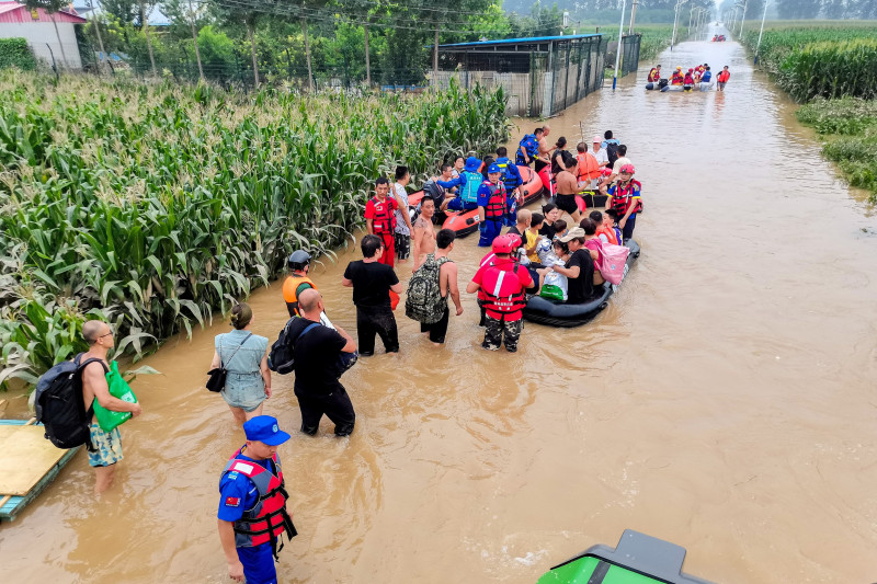 Rescue Teams Evacuate Trapped People Due to Super Typhoon Doksuri in Zhuozhou, China - 03 Aug 2023