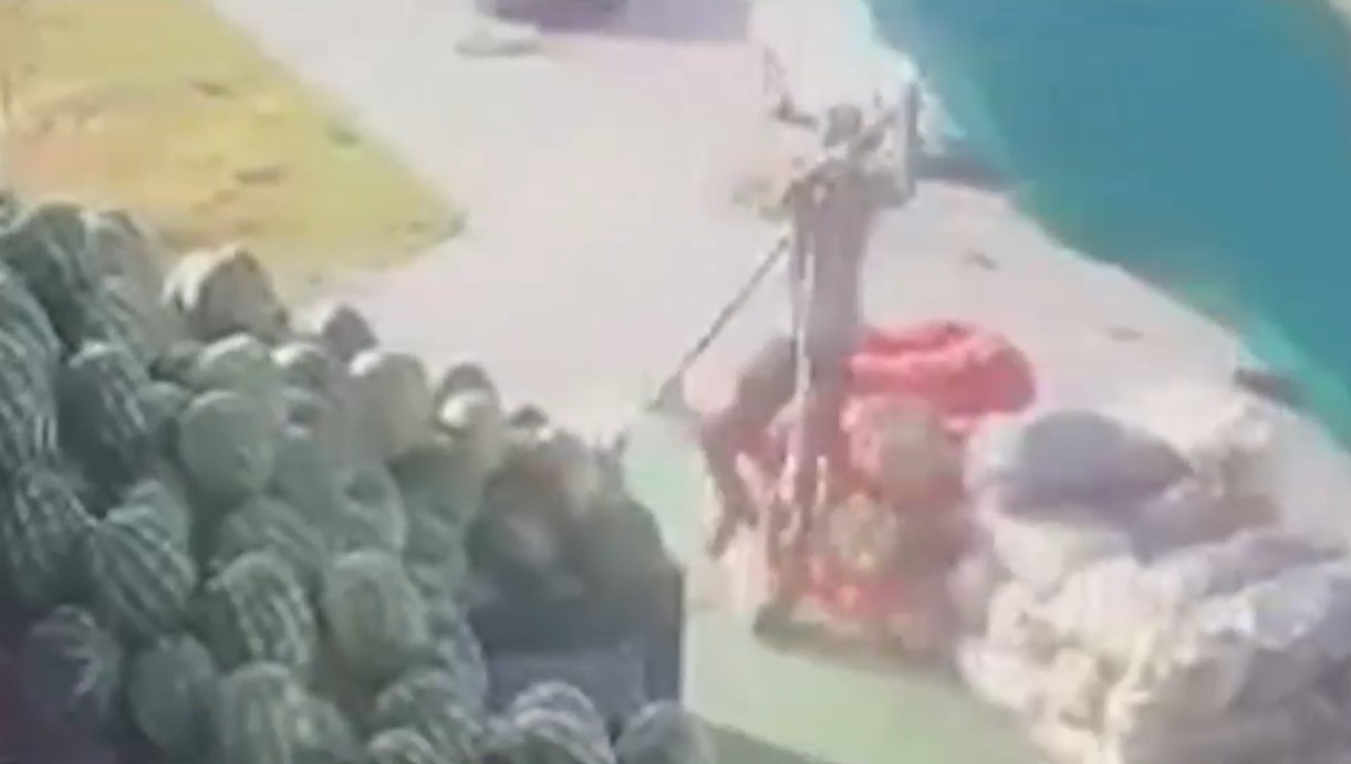 VIDEO Momentul în care un bărbat este luat de vânt cu tot cu umbrela de care se ținea