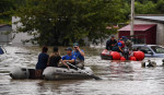 Flooded residential areas after dam collapse in Russia