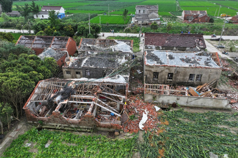 Houses Collapsed After A Tornado in Yancheng, China - 14 Aug 2023