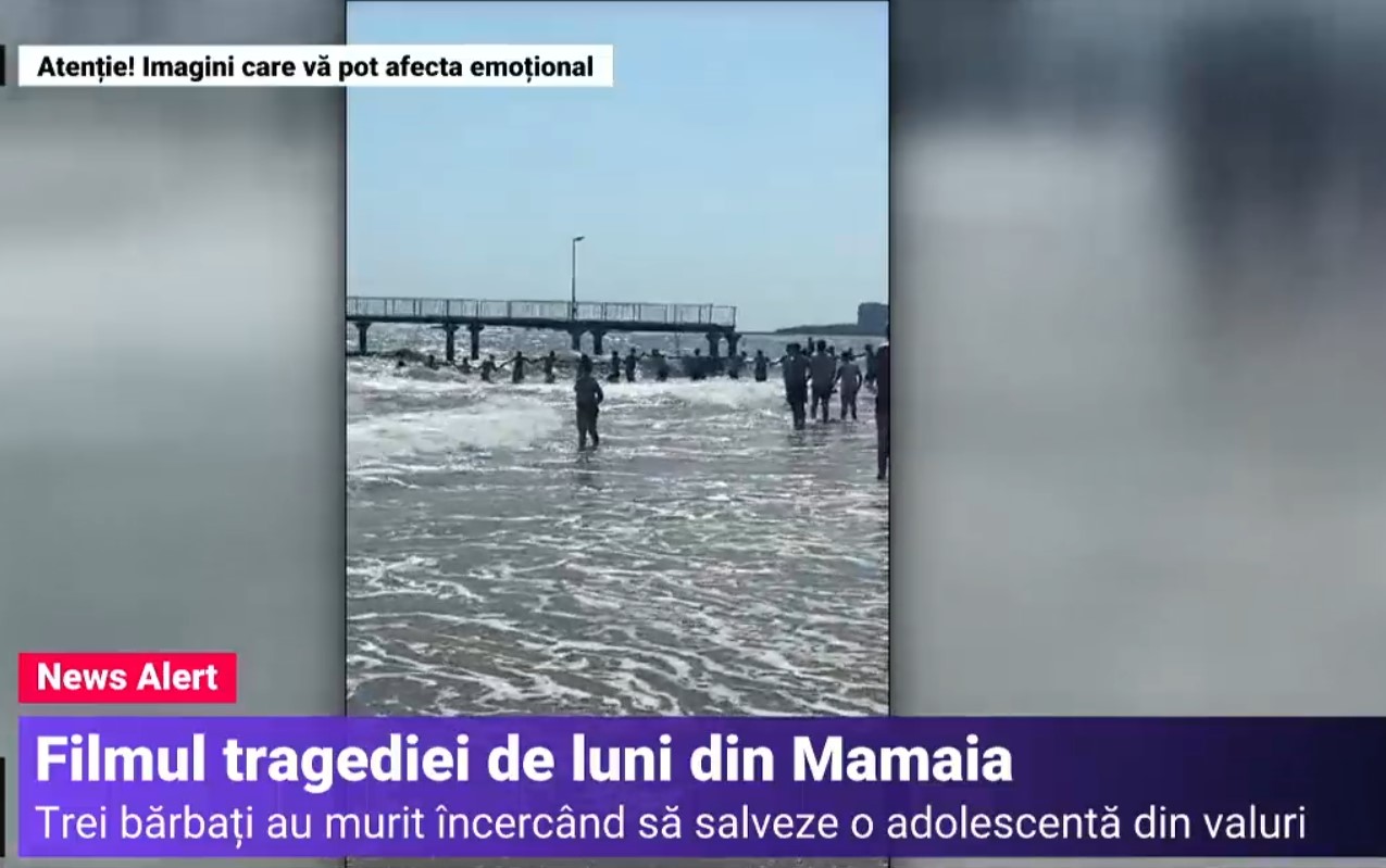 VIDEO Imagini cu lanțul uman format în stațiunea Mamaia pentru a o salva de la înec pe adolescenta de 16 ani. Trei bărbați au murit