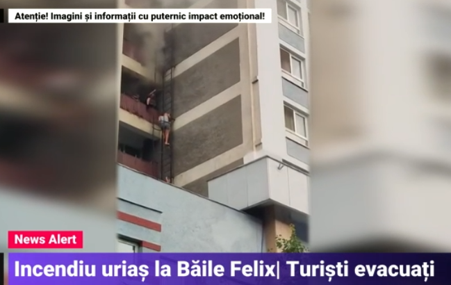 Incendiu puternic la un hotel din Băile Felix. Speriați, turiștii au ieșit singuri pe scara de urgență