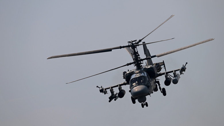 Russian Army Ka-52 "Alligator" attack helicopter during a combat flight