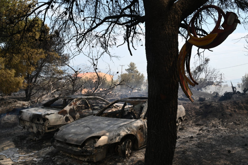 Griechenland - Feuer und Löscharbeiten in Parnitha / Parnes, im Norden der griechischen Halbinsel Attika, etwa 30 km nor