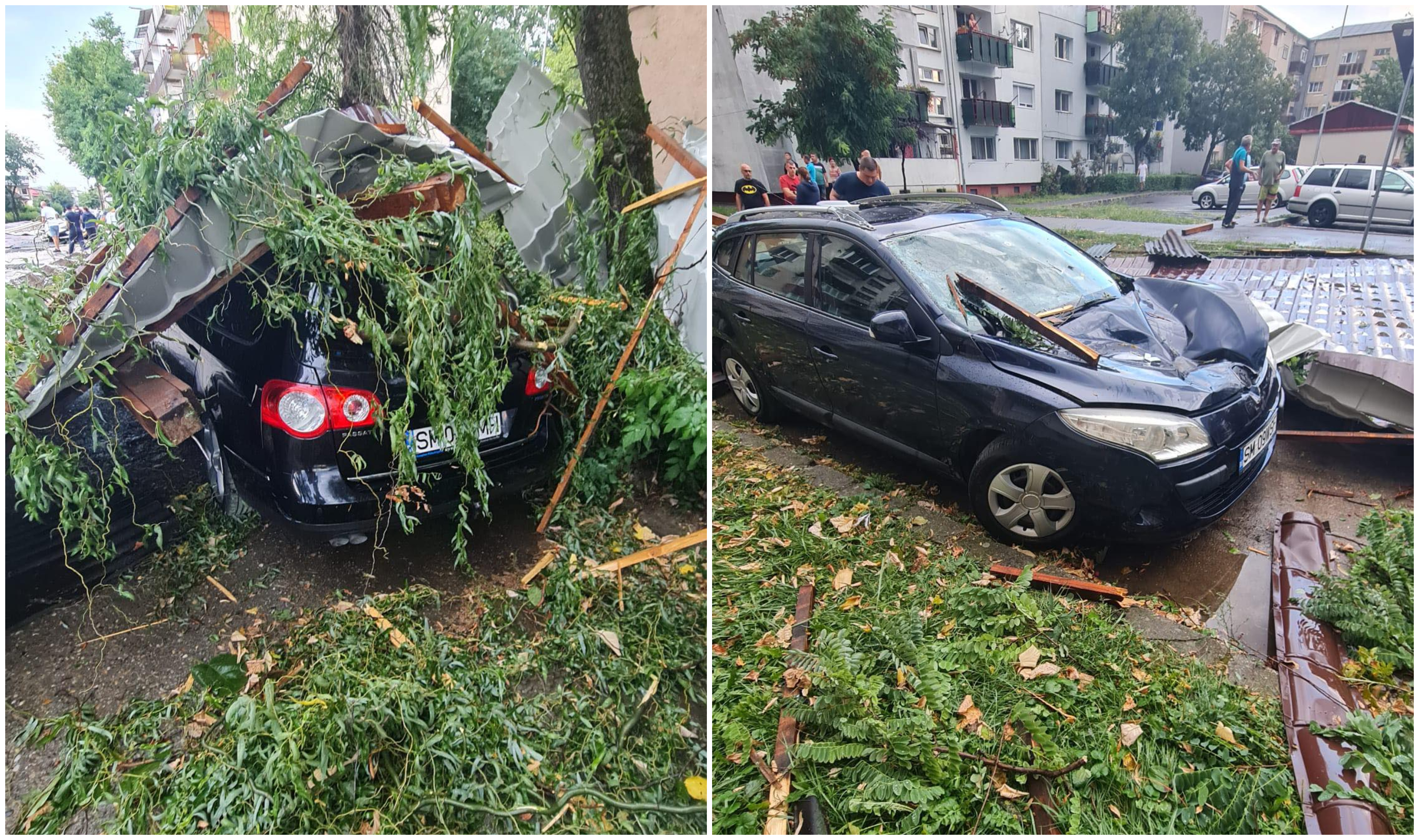 Cod roșu de furtună în mai multe localități. Acoperișuri smulse și mașini distruse în Satu Mare