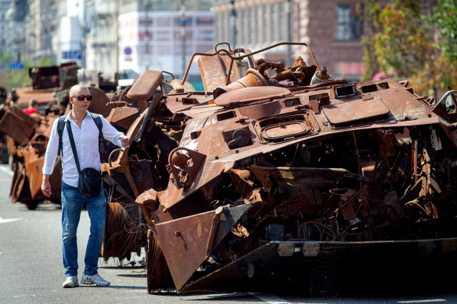 Destroyed Russian equipment on display in Khreshchatyk, Kyiv, Ukraine - 21 Aug 2023