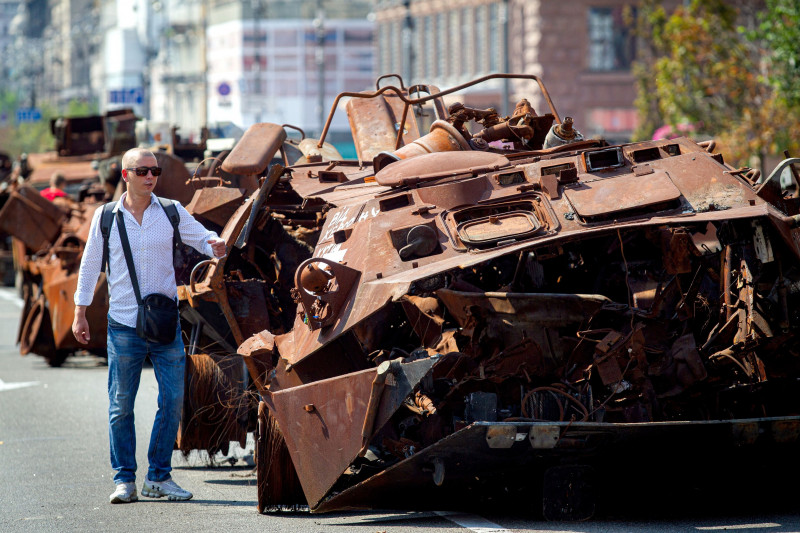 Destroyed Russian equipment on display in Khreshchatyk, Kyiv, Ukraine - 21 Aug 2023