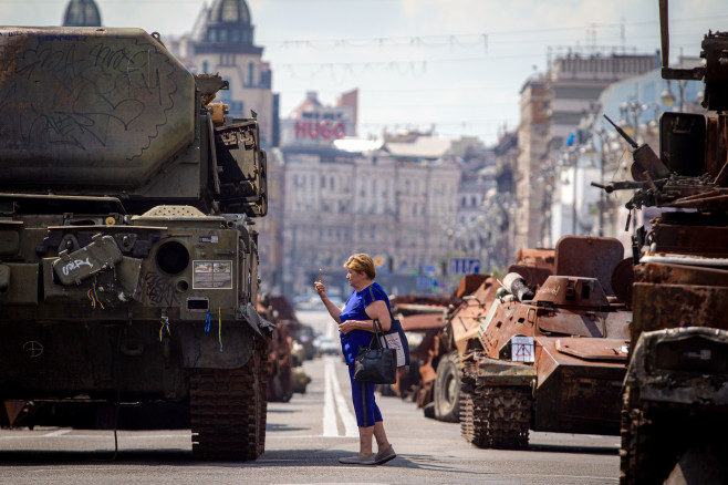 Destroyed Russian equipment on display in Khreshchatyk, Kyiv, Ukraine - 21 Aug 2023