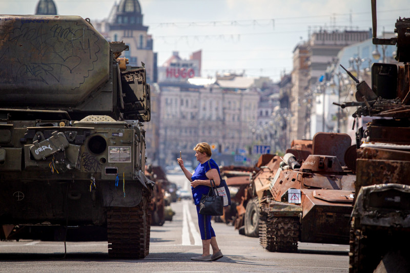 Destroyed Russian equipment on display in Khreshchatyk, Kyiv, Ukraine - 21 Aug 2023