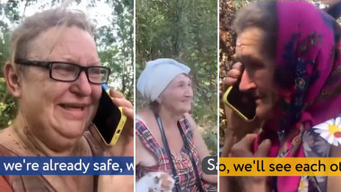 femei plnag la telefon, eliberate de soldatii ucraineni