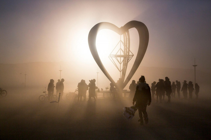 A sand storm obscures the sky in the desert during the annual Burning Man festival September 5, 2015 in Black Rock City, Nevada. Burning Man's official art theme this year is "Carnival of Mirrors" and is expected to be attended by 70,000 people for the we