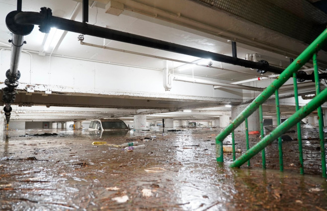 HONG KONG, CHINA - SEPTEMBER 08: Wan Tsui parking lot is flooded on September 8, 2023 in Hong Kong, China. Torrential do