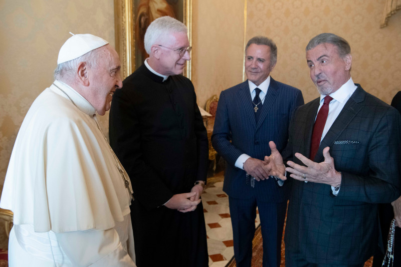 Pope Francis Receives In Private Audience American Actor Sylvester Stallone And His Family At The Vatican