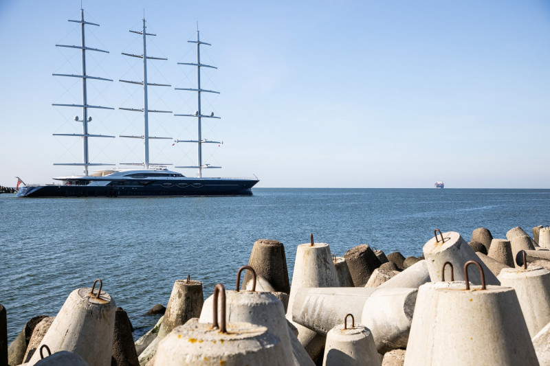 Black Pearl Yacht leaving port of Baltiysk.