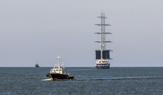 Black Pearl Yacht leaving port of Baltiysk.