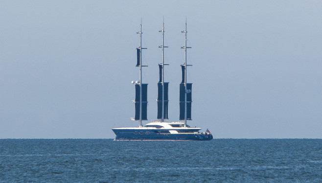 Black Pearl Yacht leaving port of Baltiysk.