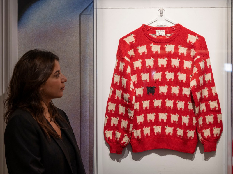 Princess Diana’s Black Sheep jumper exhibition preview at Sotheby’s in London, UK, on 17 July 2023