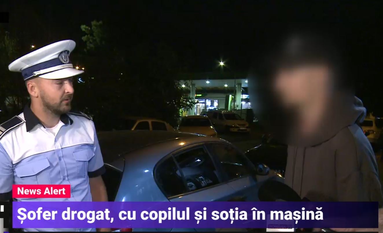 VIDEO Razie de amploare în București: Un șofer a fost prins drogat la volan. În mașină mai erau copilul și soția însărcinată