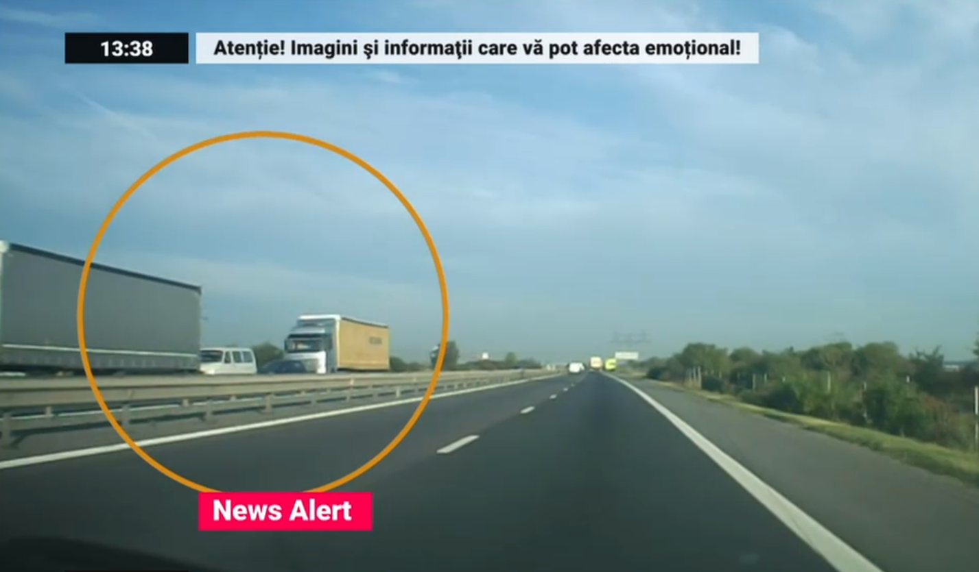 Momentul în care două mașini sunt strivite între două TIR-uri pe A1 a fost filmat. Cinci oameni au murit