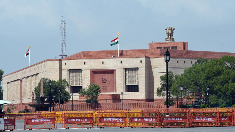 NEW DELHI, INDIA - SEPTEMBER 17: The new Parliament building on the eve of a special session on September 17, 2023 in Ne