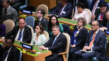 Președintele Klaus Iohannis, ministrul de Externe Luminița Odobescu și onsilierul prezidențial Bogdan Aurescu la Adunarea Generală a ONU de la New York.
